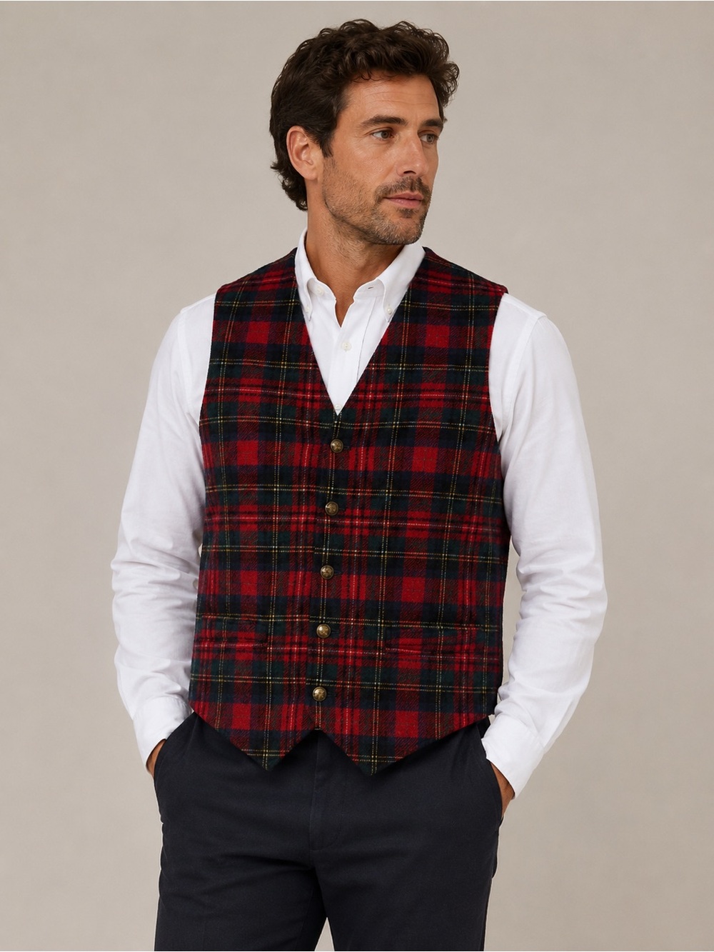Pendleton 38 Men’s Virgin Wool Red Tartan Plaid Vest Classic Festive Vintage